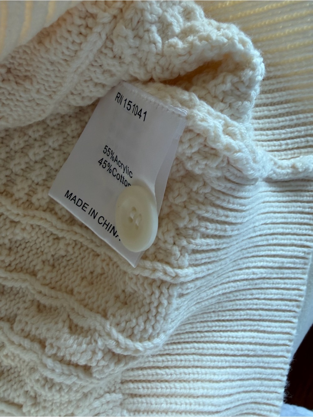 Few Moda Caara “Julianna” Cream Cable-Knit Button Cotton Cardigan Sweater - Picture 8 of 9